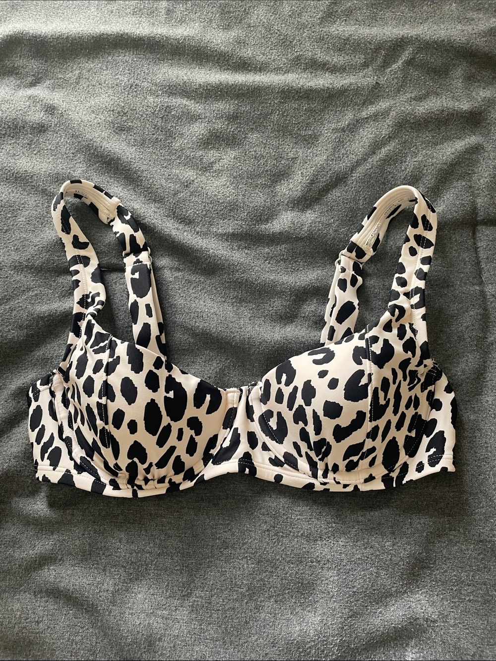 Animal Print Underwire Bathing Suit top in Cream and Black